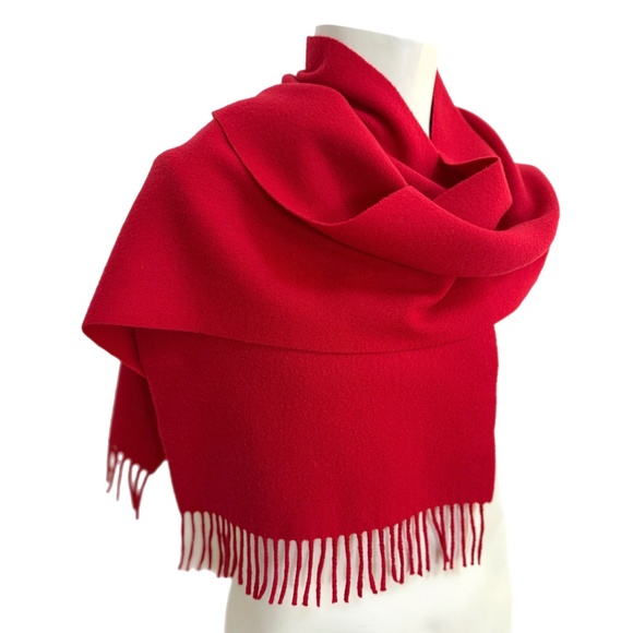 Faliero Sarti Italian Wool Scarf 🇮🇹 – Luxe Red Fringe Wrap - Picture 7 of 9